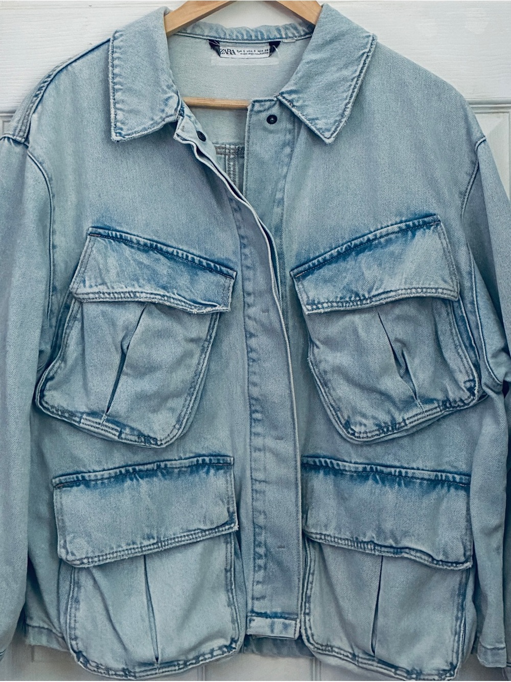 Zara Light Wash Utility Denim Jacket